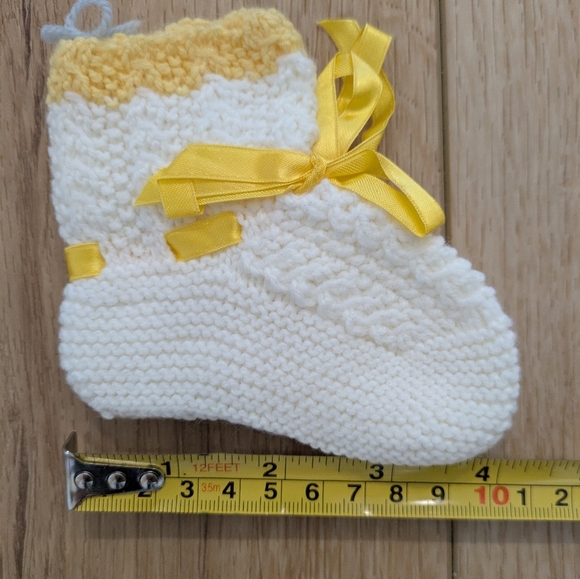 Knit Baby Booties In White & Yellow - Picture 3 of 4